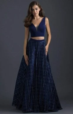 Formal Gowns Madison James - 18-613 Two Piece Glitter Printed A Line Gown
