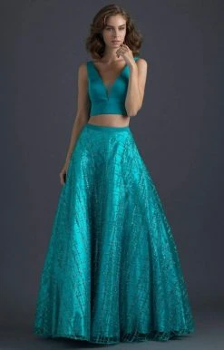 Formal Gowns Madison James - 18-613 Two Piece Glitter Printed A Line Gown