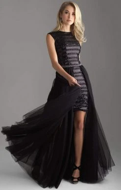 Madison James - 18-616 Cap Sleeve Sequin Ornate Overskirt Gown 10 Madison James - 18-616 Cap Sleeve Sequin Ornate Overskirt Gown