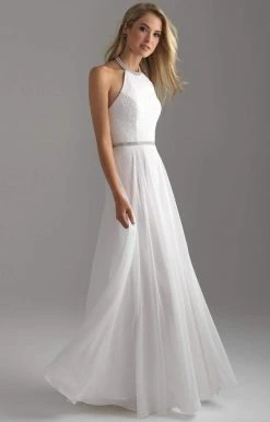 Madison James - 18-621 Beaded Halter Neck Lace And Chiffon Gown Formal Gowns