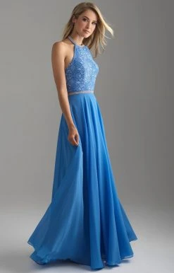 Madison James - 18-621 Beaded Halter Neck Lace And Chiffon Gown Formal Gowns