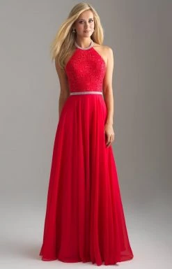 Madison James - 18-621 Beaded Halter Neck Lace And Chiffon Gown Formal Gowns