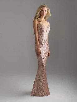 Madison James - 18-624 Deep V-neckline Sequined Sheath Gown
