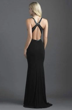 Madison James 18-629 Crisscross Fitted Jersey Evening Dress - 1 Pc Black In Size 12 Available