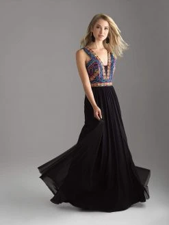 Formal Gowns Madison James - 18-633 Beaded Deep V-neck Chiffon A-line Gown