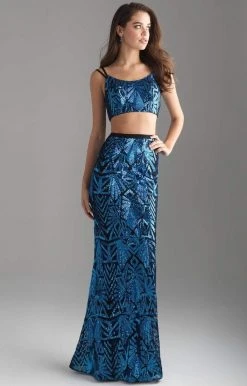 Formal Gowns Madison James - 18-636 Two Piece Crop Top Sequined Dress