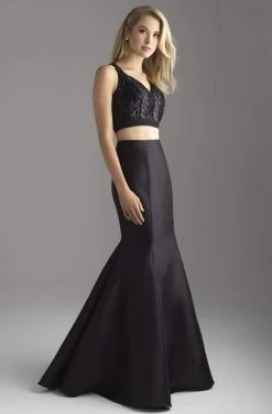 Madison James - 18-637 Two Piece Crop Top Mikado Mermaid Gown