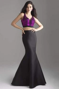 Madison James - 18-637 Two Piece Crop Top Mikado Mermaid Gown