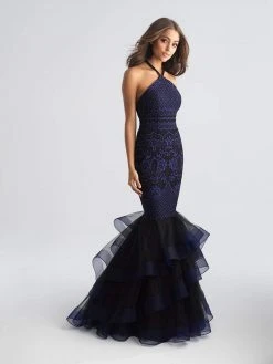 Formal Gowns Madison James - 18-647 Floral Lace Halter Tulle Mermaid Dress