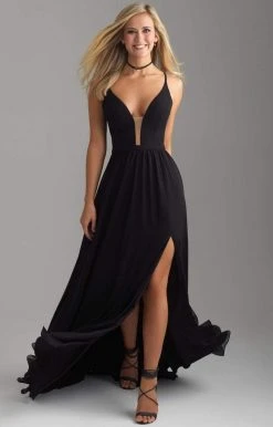 Formal Gowns Madison James - 18-650 Illusion Plunge Neckline Chiffon Evening Dress