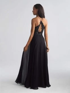 Madison James - 18-653 Floral Appliqued Halter Evening Dress