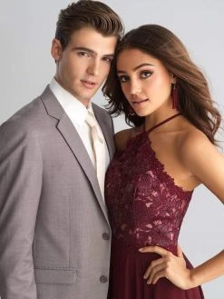 Madison James - 18-653 Floral Appliqued Halter Evening Dress