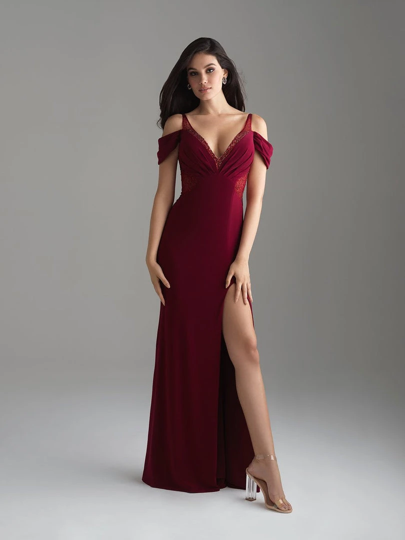 Madison James - 18-656 Beaded Cold Shoulder Slit Dress 4 Madison James - 18-656 Beaded Cold Shoulder Slit Dress