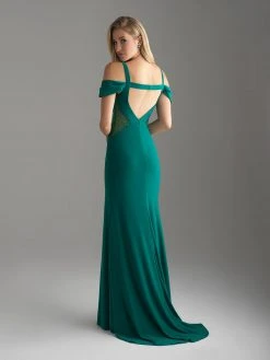 Madison James - 18-656 Beaded Cold Shoulder Slit Dress 9 Madison James - 18-656 Beaded Cold Shoulder Slit Dress