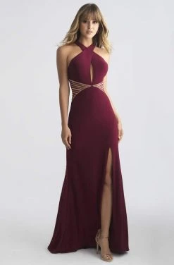 Madison James - 18-661 Fitted Halter Keyhole Evening Dress Formal Gowns