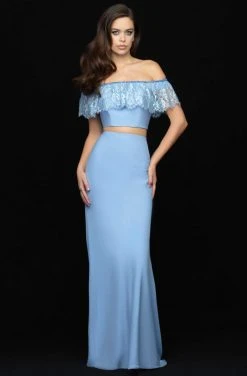 Madison James - 18-667 Pretty Two Piece Off Shoulder Sheath Dress Formal Gowns