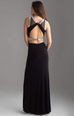 Madison James - 18-675 Silver Framed Croptop Sheath Jersey Gown