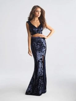 Formal Gowns Madison James - 18-678 Two Piece Velvet And Sequined Sheath Dress