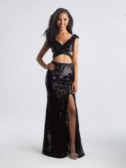 Formal Gowns Madison James - 18-678 Two Piece Velvet And Sequined Sheath Dress