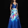 Formal Gowns Madison James - 18-693 Deep V-neck Multi-Printed A-line Gown