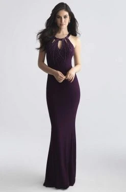Madison James - 18-698 Beaded Cutout Sheath Sleeveless Jersey Dress - 1 Pc. Purple In Size 12 Available