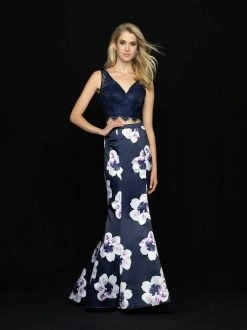 Formal Gowns Madison James - 18-699 Two Piece Lace And Floral Print Trumpet Dress