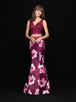 Formal Gowns Madison James - 18-699 Two Piece Lace And Floral Print Trumpet Dress