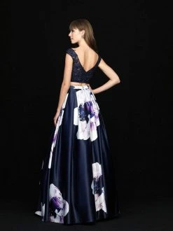 Madison James - 18-700 Two Piece Lace V-neck Floral Print Ballgown