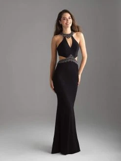 Madison James - 18-701 Beaded High Halter Sheath Dress Formal Gowns