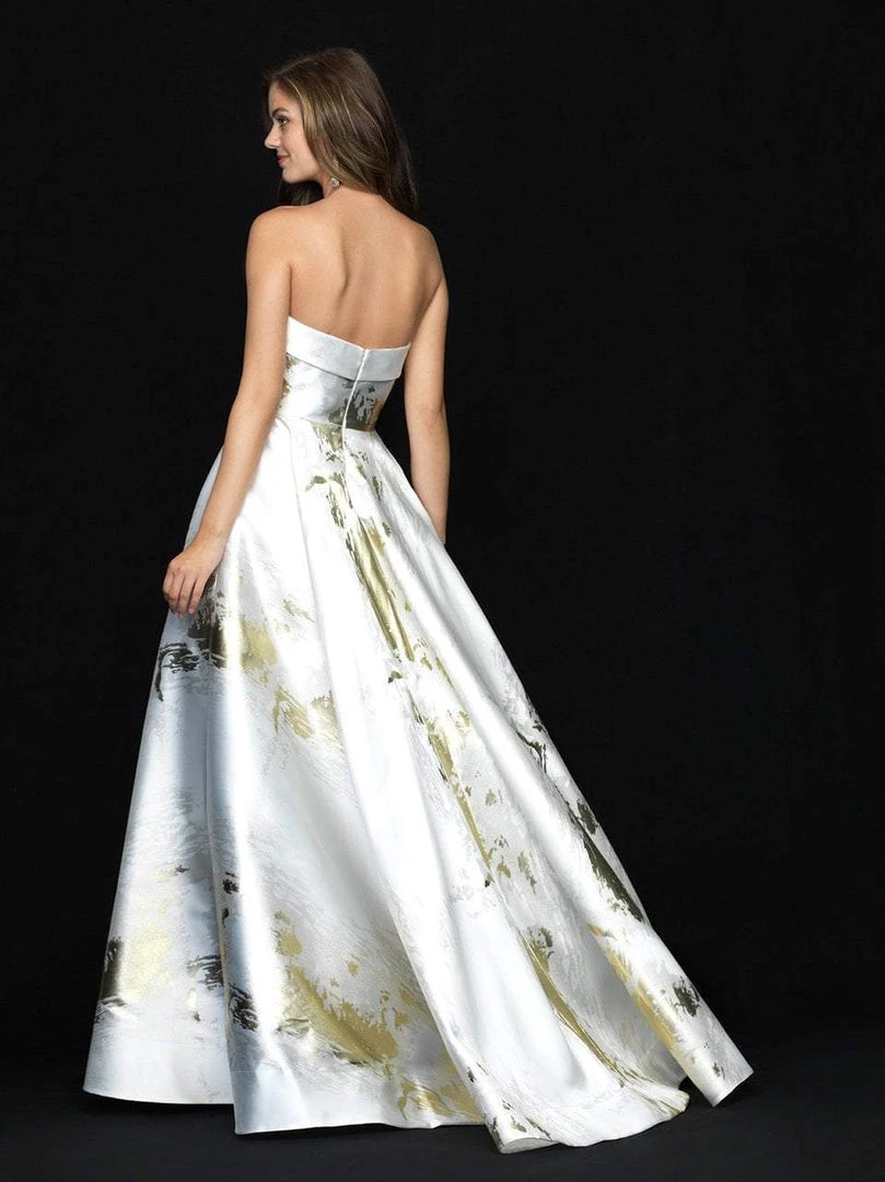 Formal Gowns Madison James - 18-721 Metallic Print Straight Neck Ballgown 4 Formal Gowns Madison James - 18-721 Metallic Print Straight Neck Ballgown