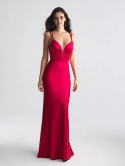 Madison James - 18-723 Deep V-neck Stretch Satin Sheath Dress 8 Madison James - 18-723 Deep V-neck Stretch Satin Sheath Dress