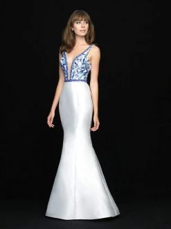 Formal Gowns Madison James - 18-727 Deep V-neck Floral Print Mermaid Gown