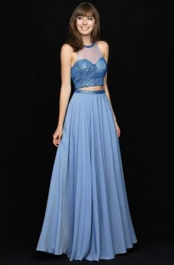 Madison James - 18-732 Two Piece Embellished High Halter Chiffon Dress