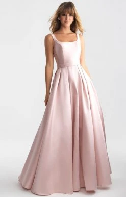 Madison James - 18-735 Ribbon Accented Plunging Back Lustrous Ballgown Formal Gowns