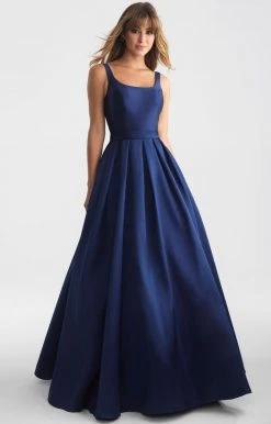 Madison James - 18-735 Ribbon Accented Plunging Back Lustrous Ballgown Formal Gowns