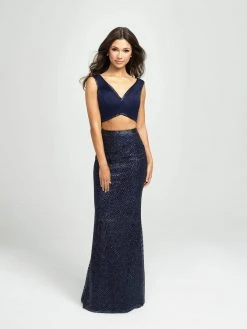 Madison James - 19-101 Two-Piece Glitter Crosshatch Sheath Gown Formal Gowns