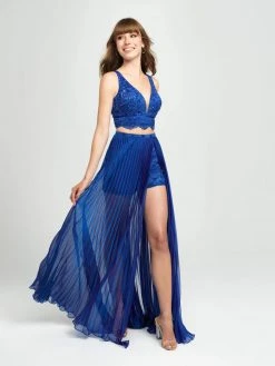 Madison James - 19-103 Two-Piece Beaded Lace Pleated Organza Gown Formal Gowns