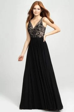 Formal Gowns Madison James - 19-108 Asymmetrical Embroidered High Slit Gown