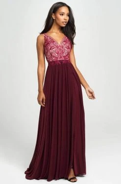 Formal Gowns Madison James - 19-108 Asymmetrical Embroidered High Slit Gown