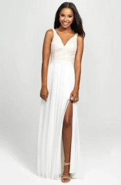 Formal Gowns Madison James - 19-108 Asymmetrical Embroidered High Slit Gown