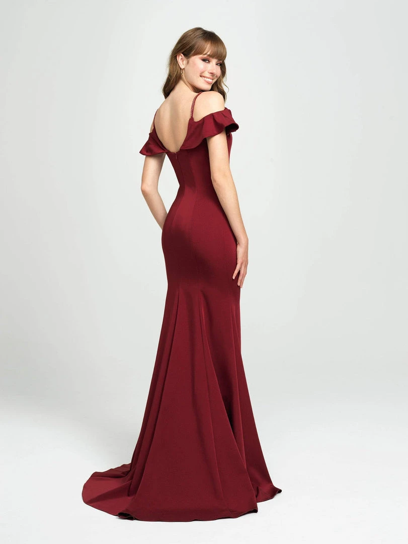 Madison James - 19-109 Draped Cold Shoulder High Slit Gown 5 Madison James - 19-109 Draped Cold Shoulder High Slit Gown