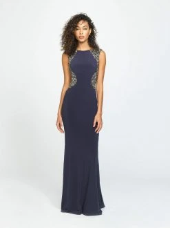 Madison James - 19-116 Beaded Jewel Evening Dress With Slit