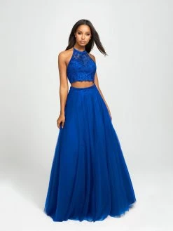 Madison James - 19-122 Embroidered Illusion Halter Tulle Gown Formal Gowns