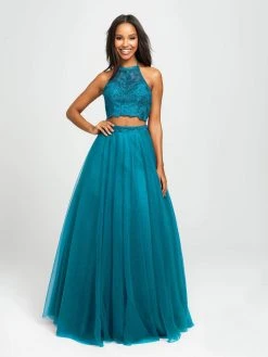 Madison James - 19-122 Embroidered Illusion Halter Tulle Gown Formal Gowns