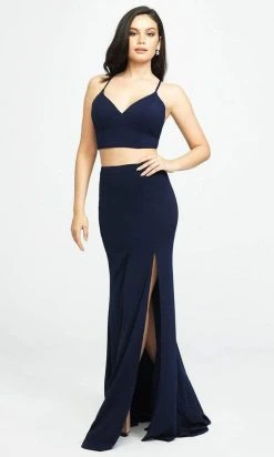 Madison James - 19-123 Crop Top Sheath Skirt With Slit Jersey Dress Formal Gowns