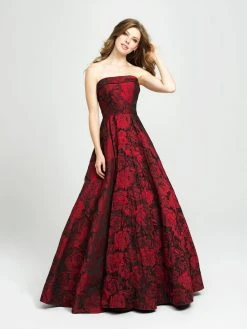 Madison James - 19-124 Strapless Floral Brocade Evening Gown Formal Gowns