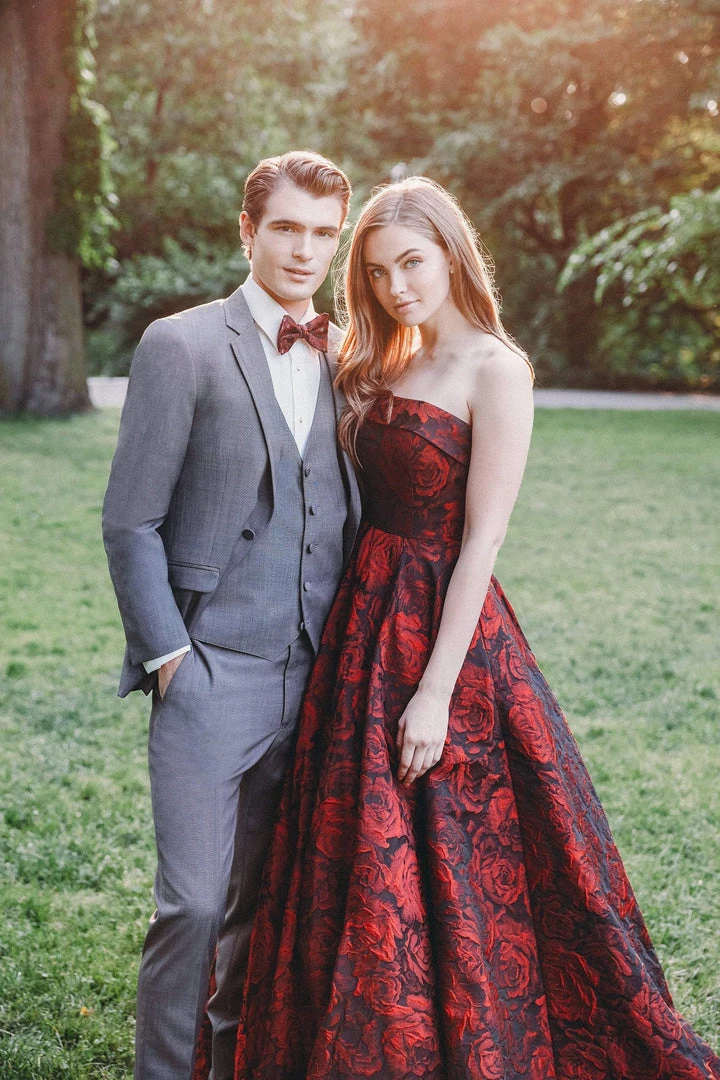 Madison James - 19-124 Strapless Floral Brocade Evening Gown Formal Gowns 8 Madison James - 19-124 Strapless Floral Brocade Evening Gown Formal Gowns