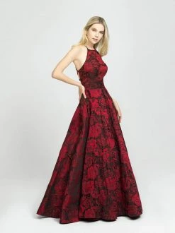 Madison James - 19-125 Halter Strappy Back Floral Brocade Evening Gown Formal Gowns 10 Madison James - 19-125 Halter Strappy Back Floral Brocade Evening Gown Formal Gowns
