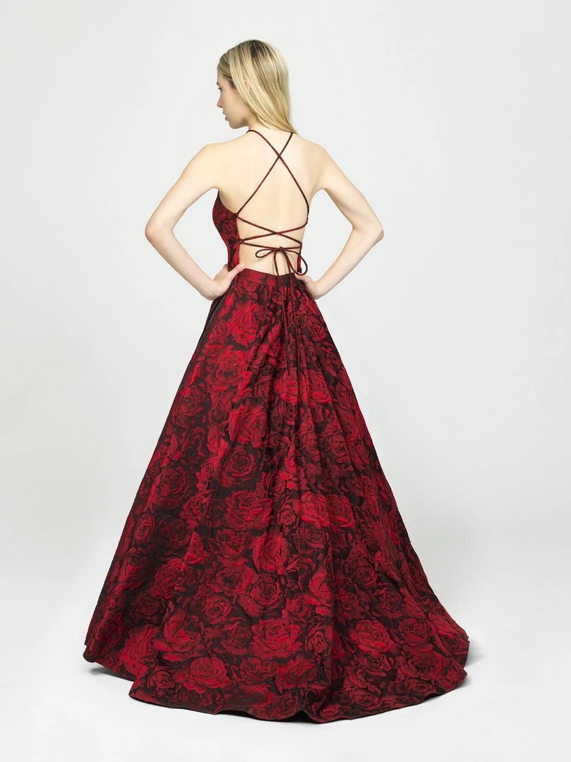 Madison James - 19-125 Halter Strappy Back Floral Brocade Evening Gown Formal Gowns 5 Madison James - 19-125 Halter Strappy Back Floral Brocade Evening Gown Formal Gowns