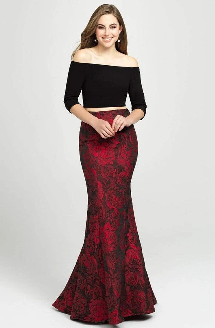 Madison James - 19-126 Quarter Sleeve Off Shoulder Floral Print Gown 3 Madison James - 19-126 Quarter Sleeve Off Shoulder Floral Print Gown